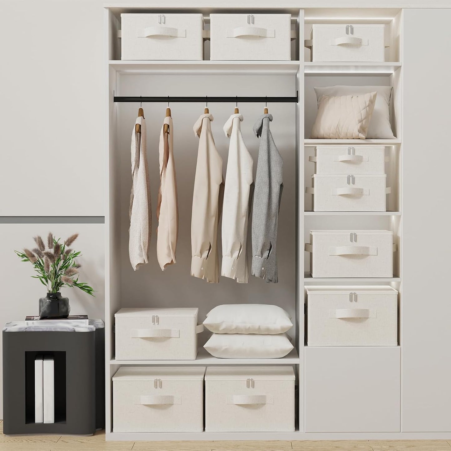 Underbed Storage Cube, Closet Organizer with Lid, Foldable Home Container Bags for Organizing Clothes, Shoes, Blankets, Pillows, 15.7x11.8x7.8Inches, Beige, 2 Pack