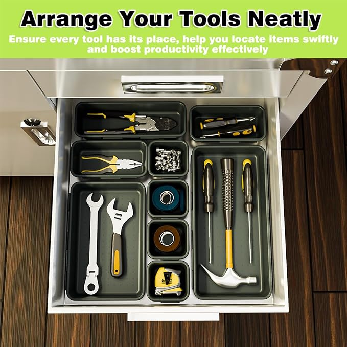 BYCY 38PCS Interlocking Desk Drawer Organizer Tray Divider Set, Plastic Black Desk Organizer Separator, Office Drawer Dividers Storage Bins for Office Bathroom Kitchen (38pcs 5Size)