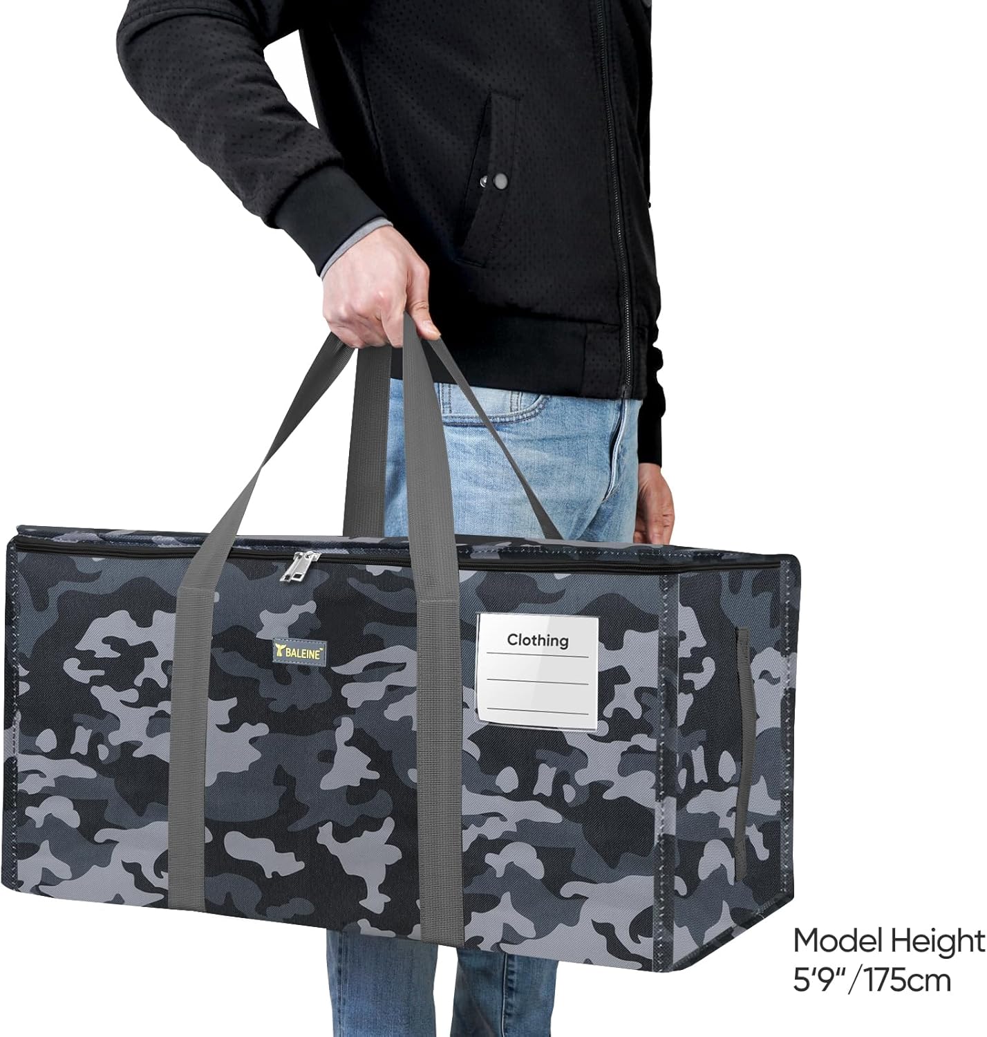 BALEINE Extra Large Storage Tote with Zippers & Carrying Handles, Heavy-Duty Oxford Fabric Moving Bags for Laundry, Space Saving, Storage, Grey Camouflage