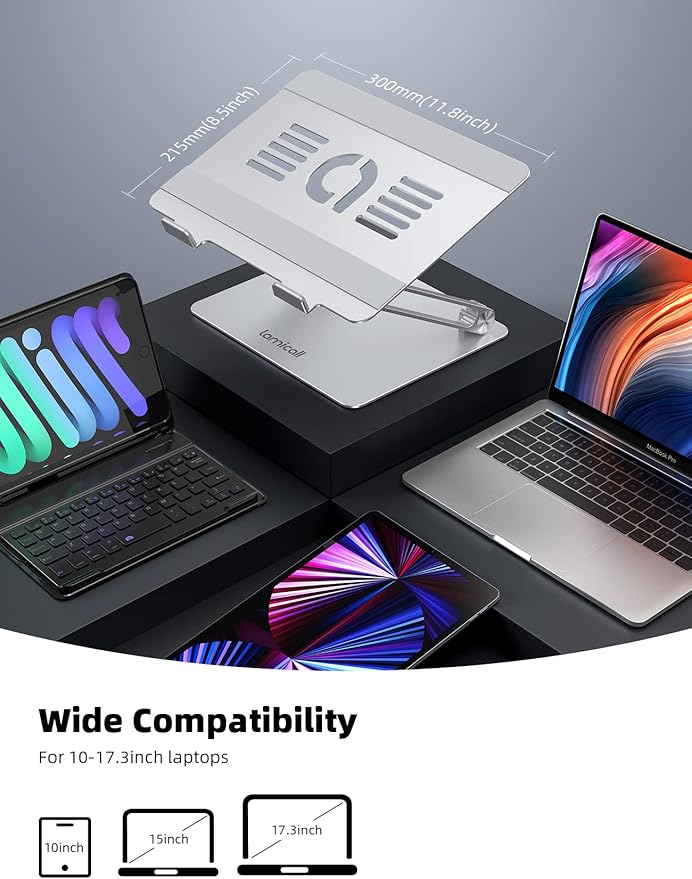 Lamicall Adjustable Laptop Stand, Portable Laptop Riser, Aluminum Laptop Stand for Desk Foldable, Ergonomic Computer Notebook Stand Keyboard Platform for MacBook Air Pro, Dell XPS (10-17.3'') - Silver