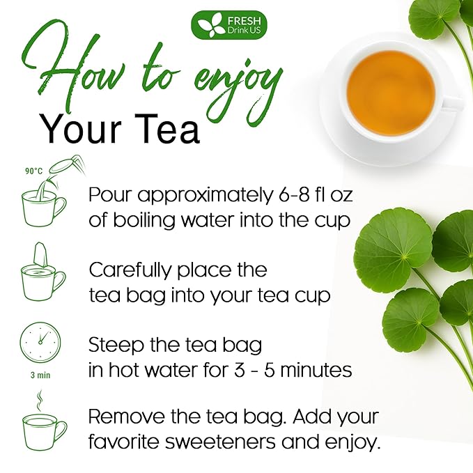 FreshDrinkUS, Premium Gotu Kola Leaf Tea – 40 Tea Bags | Pure Dried Centella Asiatica Leaves | Naturally Caffeine-Free Herbal Tea | Refreshing Aroma & Smooth Taste | Premium Herbal Infusion. Vegan