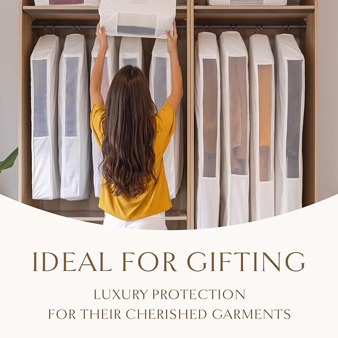 Hayden Hill Luxury Organic Cotton Garment Storage Bag - Short 40 Inch - Breathable Hanging Clothes Bag for Short Dresses, Jackets & Suit Bags for Closet Storage - Certified Carbon Neutral