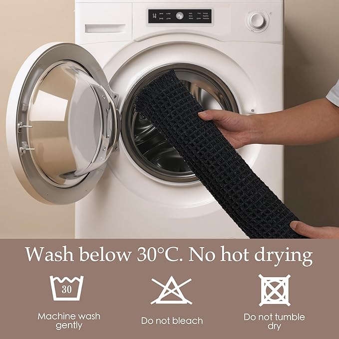 KGORGE Waffle Bathroom Rug, Large Super Absorbent Non Slip Washable Bathroom Rugs Decor, Boho Quick Dry Rubber Backed Bath Mat for Shower Toilet Hallway Hotel, Black, 24" W X 72" L 1pc