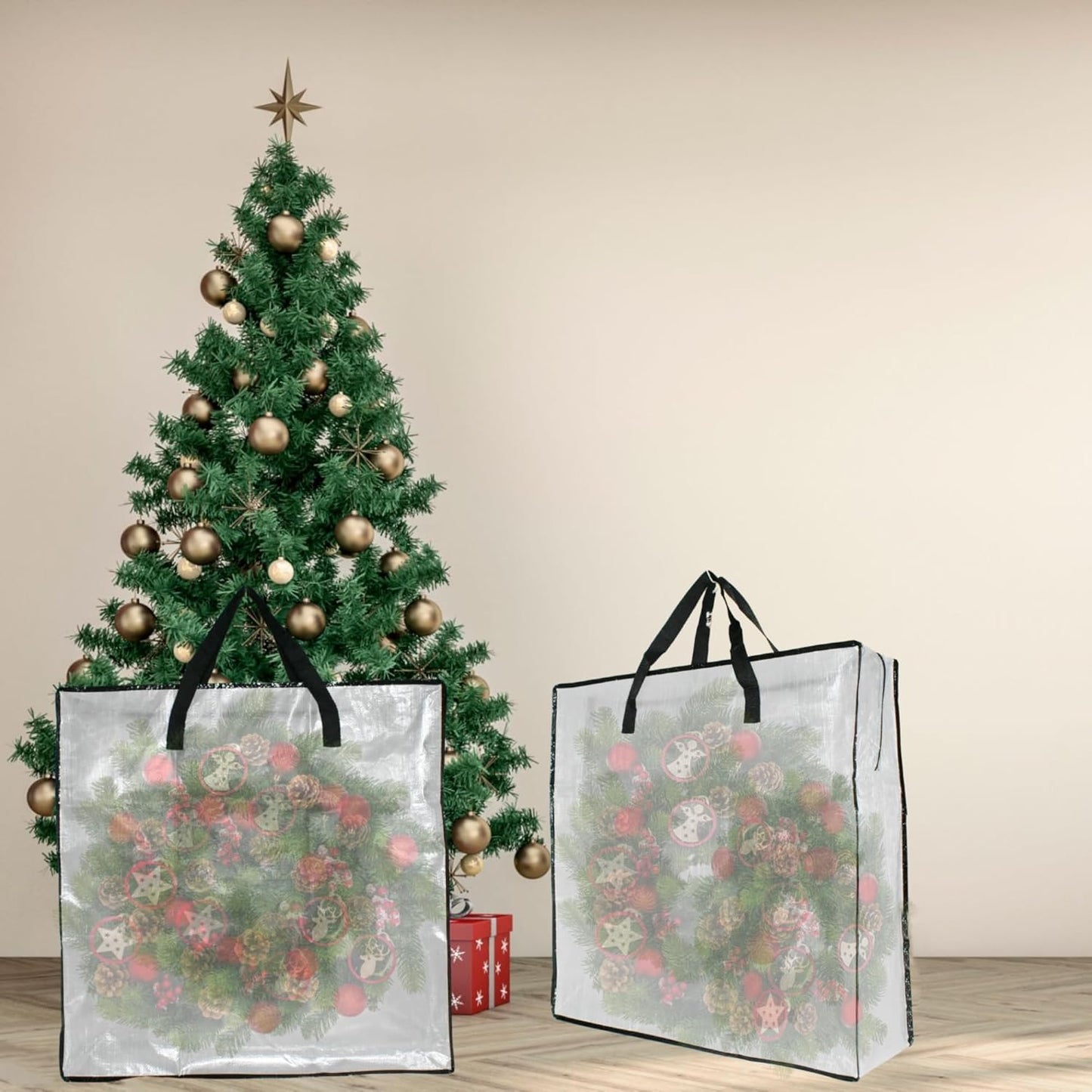 9 Pack Clear Storage Bags with Zipper and Handles, Blanket Bags For Closet Storage, Moving and Packing Supplies for College, Underbed Storage Organizer for Clothes Pillow Bedding Christmas Wreath