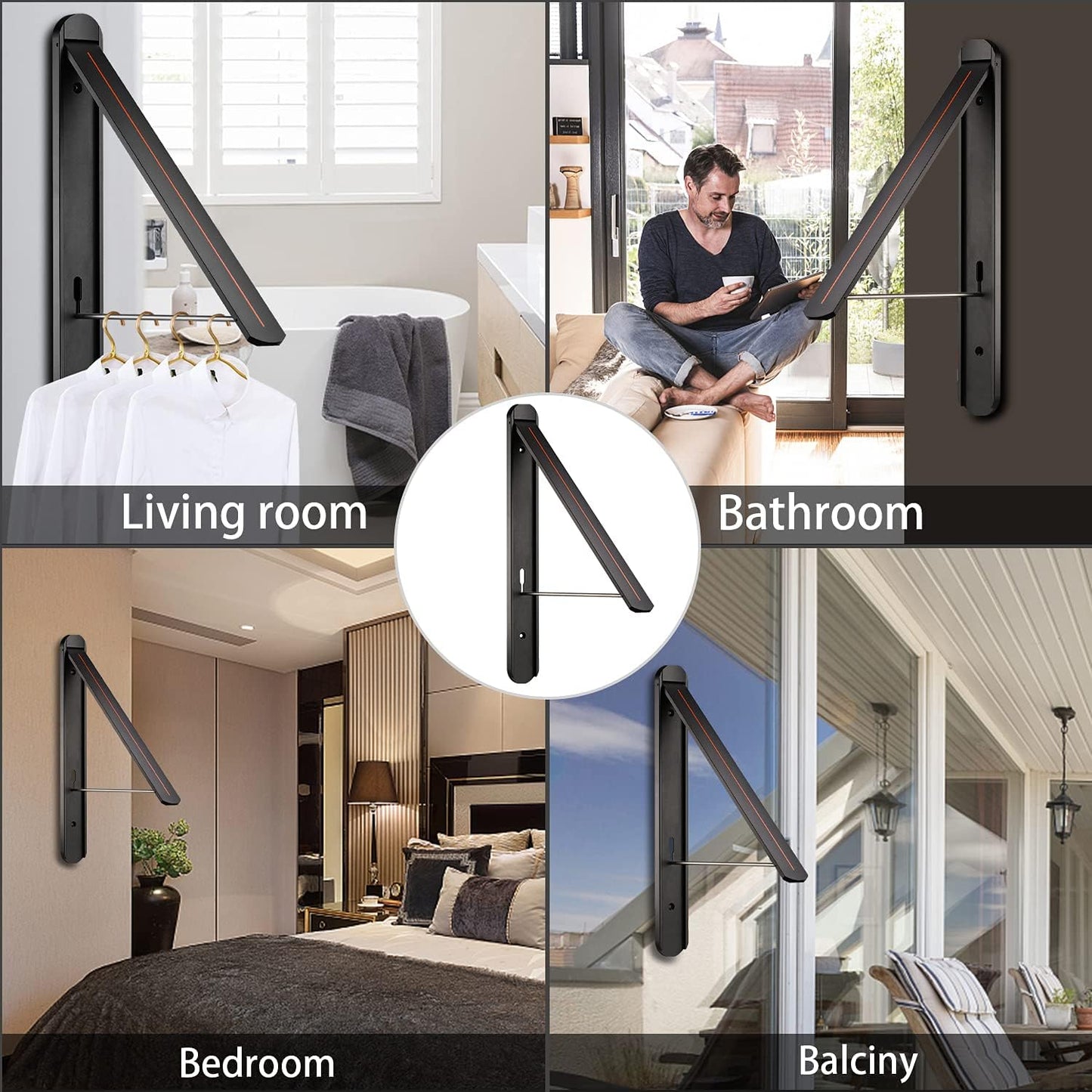 Clothes Drying Rack for Small Laundry Rooms, Clothes Drying Rack Folding Indoor, Wall Mounted Clothes Rack Foldable, (Aluminum, Black)