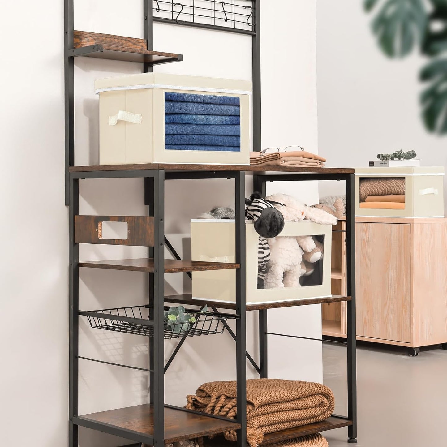 Fabric Storage Bins with Lids, Storage Cubes with Window, Decorative Storage Boxes Baskets for Organizing, Closet Organizer Storage Bins for Home, Office, 3 Packs, Beige