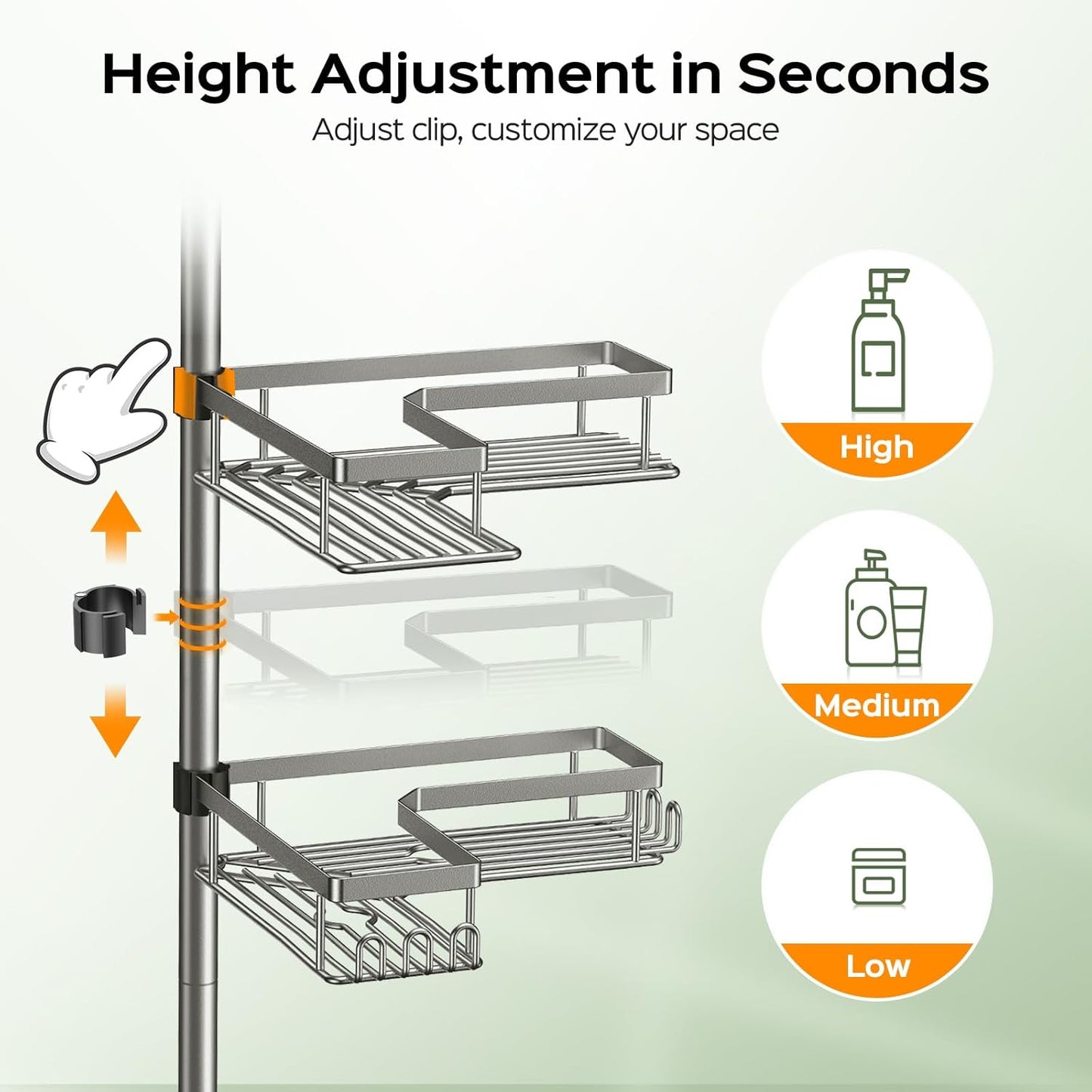 HAMITOR Shower Caddy Tension Pole: 4-Tier Corner Rustproof Bathroom Organizer with Soap Holder - No-Drill Adjustable Shower Shelf for Renters - Small Space Storage Rack for Apartment - 47-123 Inch