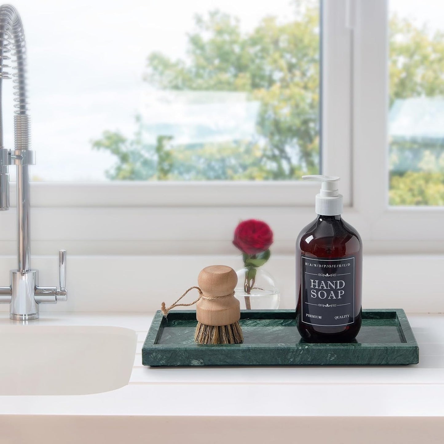 Luxury Natural Small Marble Tray for Bathroom Vanity and Kitchen Sink, Stone Countertop Organizer for Soap Dispenser, Jewelry, Perfume, Candle, Ring, Home Decor, Non-Resin Non-Ceramic