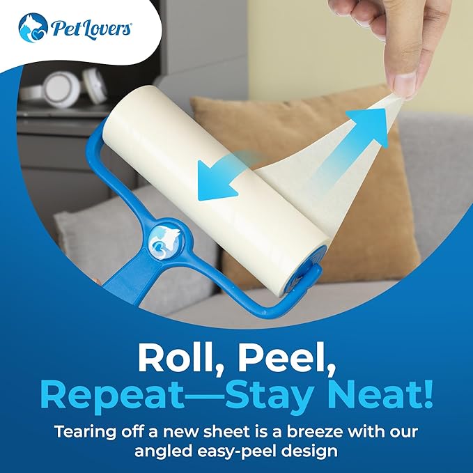 PetLovers 6.3" Large Lint Roller for Pet Hair Extra Sticky 270 Sheets, Ideal for Pet Hair Removal from Furniture & Clothes, Dog and Cat Lint Remover 3 Pack