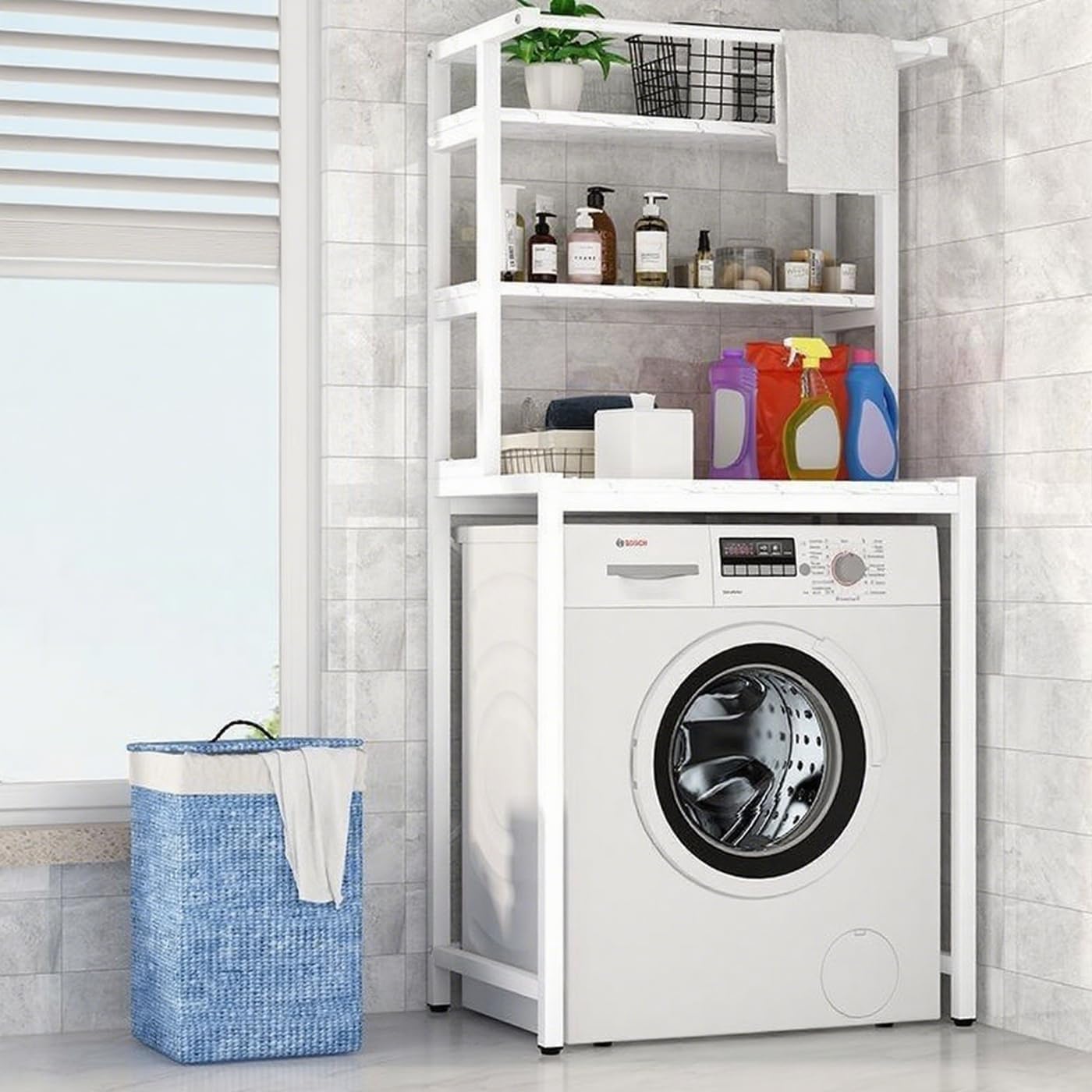 Gdrasuya10 White Over The Washer & Dryer Storage Shelves, 3 Tier Washing Machine Storage Shelf Utility Rack Standing Laundry Storage Shelf Organizer Save Space for Laundry Room