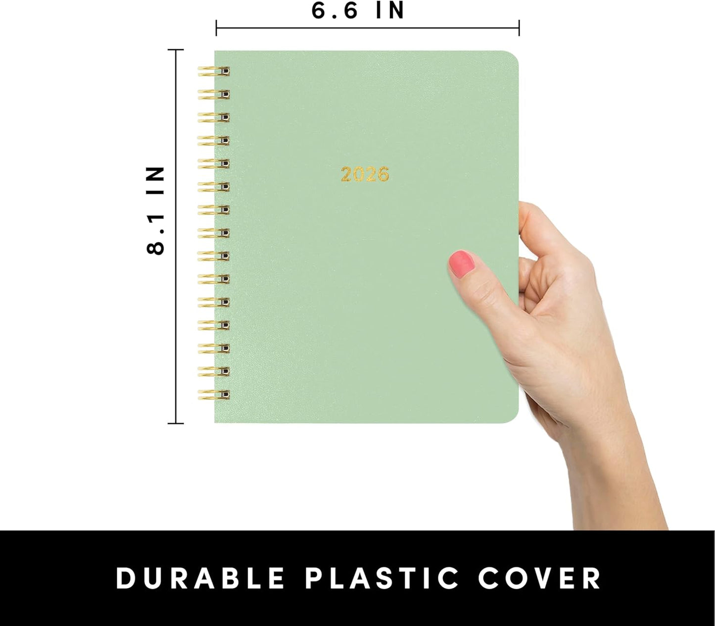 PAPERAGE 2026 Weekly & Monthly Planner, 12 Months (January 2026 - December 2026), 6.6 in x 8.1 in, Spiral Bound 2026 Planner with Weekly, Monthly & Yearly Views, Note Pages & Inner Pocket – Sage Green