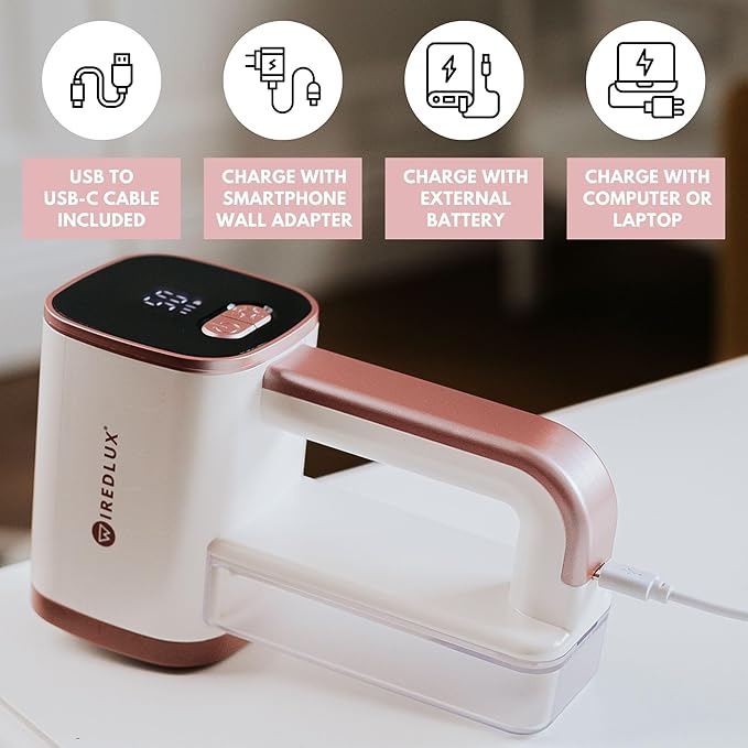 Electric Lint Remover - Rechargeable Fabric Shaver for Clothes & Couch - Adjustable 3-Speed, 6-Leaf Blade, LED Light, USB Charging - Depiller with Dual Protection (Moostone/Rose Quartz)