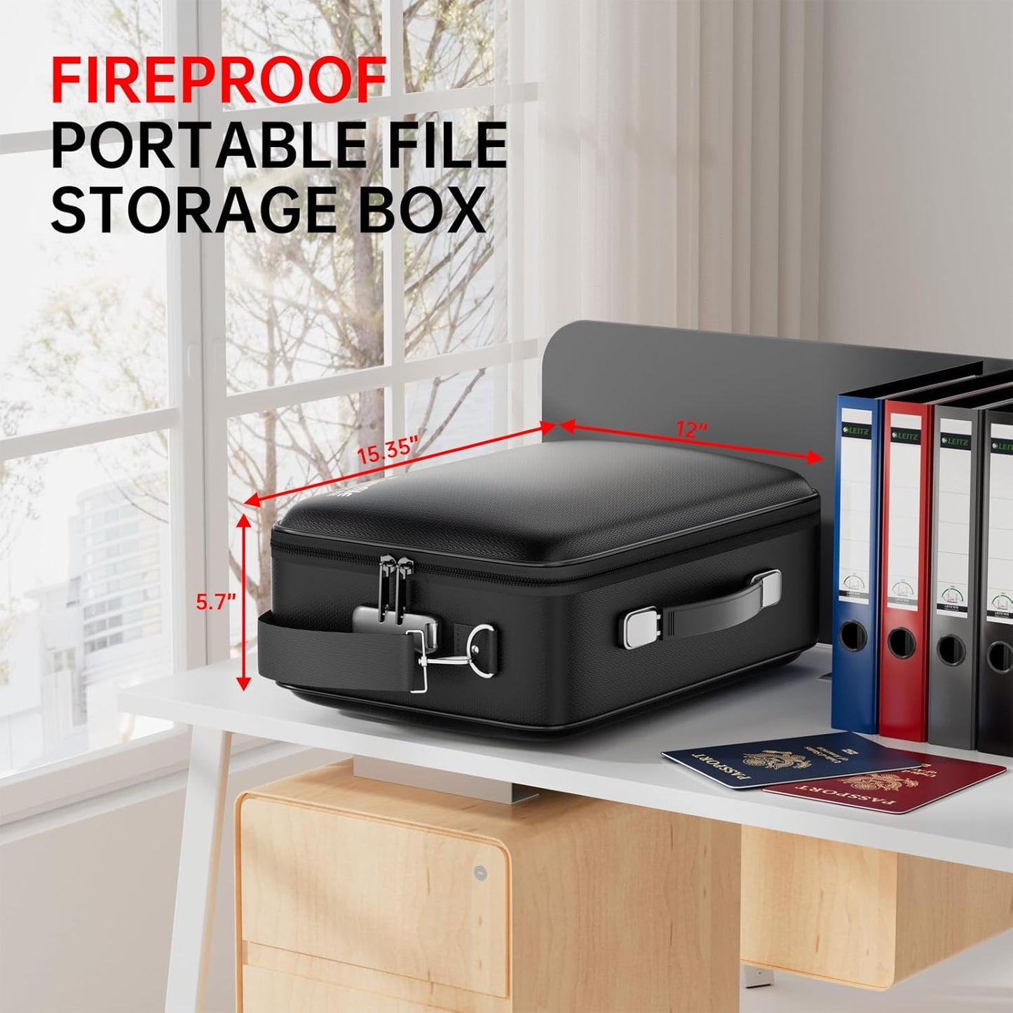 Tamfile Fireproof Document Box, Hard-Shell Design Case 5200°F Fireproof Water Safe File Box with Lock,8-Layer Fireproof Safe File Organizer for Important Documents、Valuables、Laptop、Passports (Black)