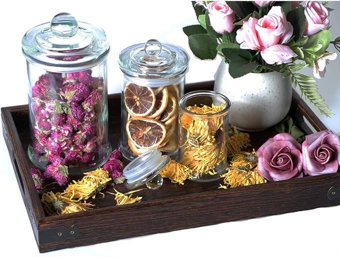 MDLUU Glass Canisters, Apothecary Jars with Airtight Lids, Bathroom Vanity Storage Organizer Containers for Qtip Cotton Swabs, Cotton Balls, Flossers, Bath Salt, Hair Tie, Set of 3