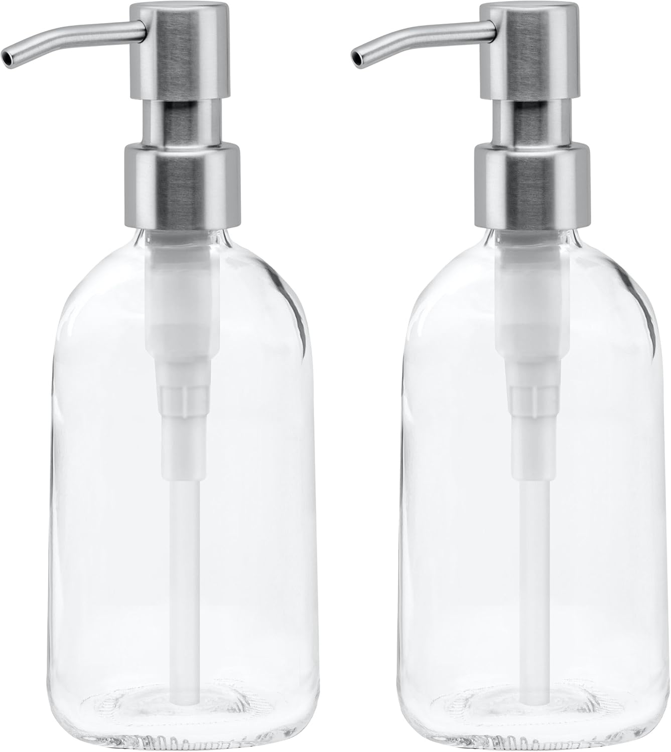Grove Co. Gel Hand Soap Dispenser (13.5 Oz) 2 x Refillable Glass Bottles with Stainless Steel Pump, Reusable Liquid Soap Refill Set, Square Base, Reduce Plastic Waste Bundle