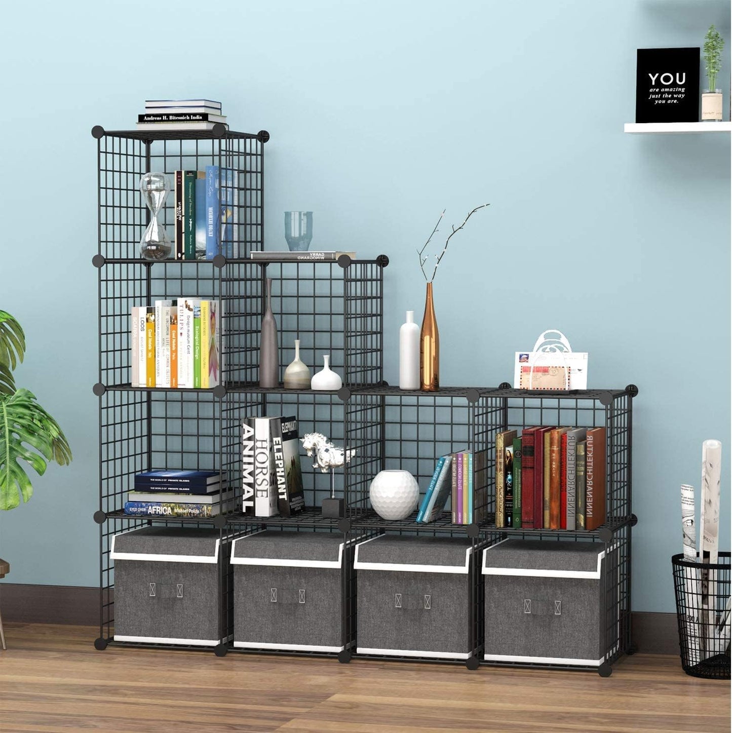 C&AHOME Wire Cube Storage, 12-Cube Storage Organizer Metal, C Grids Storage Bins Shelving, Modular Bookshelf Shelf, Closet Cabinet Ideal for Bedroom, Office 36.6”L x 12.4”W 48.4”H Black