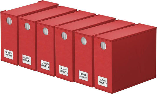 SpaceAid 6 Pack Bed Sheet Organizers and Storage, Foldable Sheet Organizer with Window for Linen Closet, Set Folder Keeper for Queen & King Size Bedding Storage (Red)