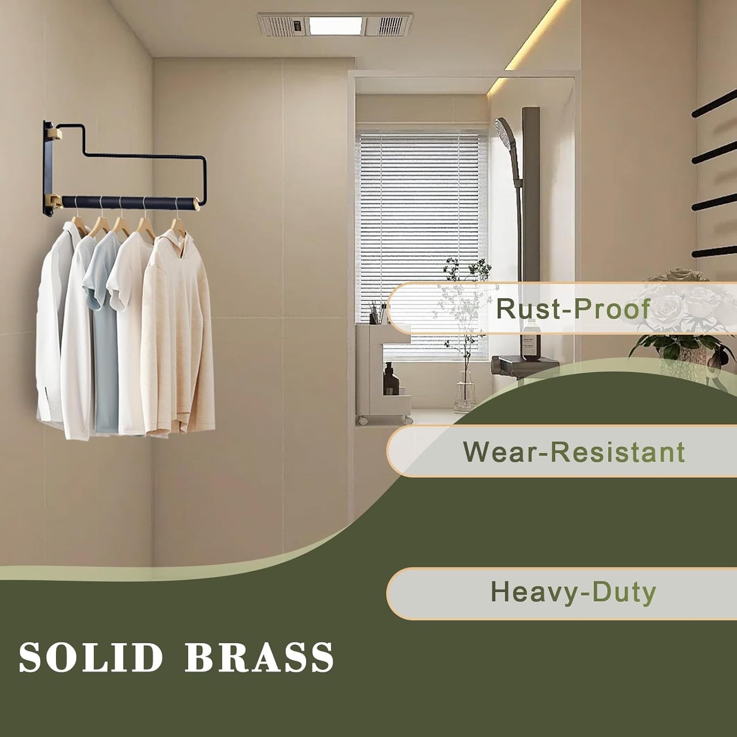 NEWRAIN Clothes Drying Rack, Laundry Racks for Drying Clothes, Wall Mounted Swing Arm Clothes Hanger for Laundry Room, Garage, Indoor & Outdoor Use,Black