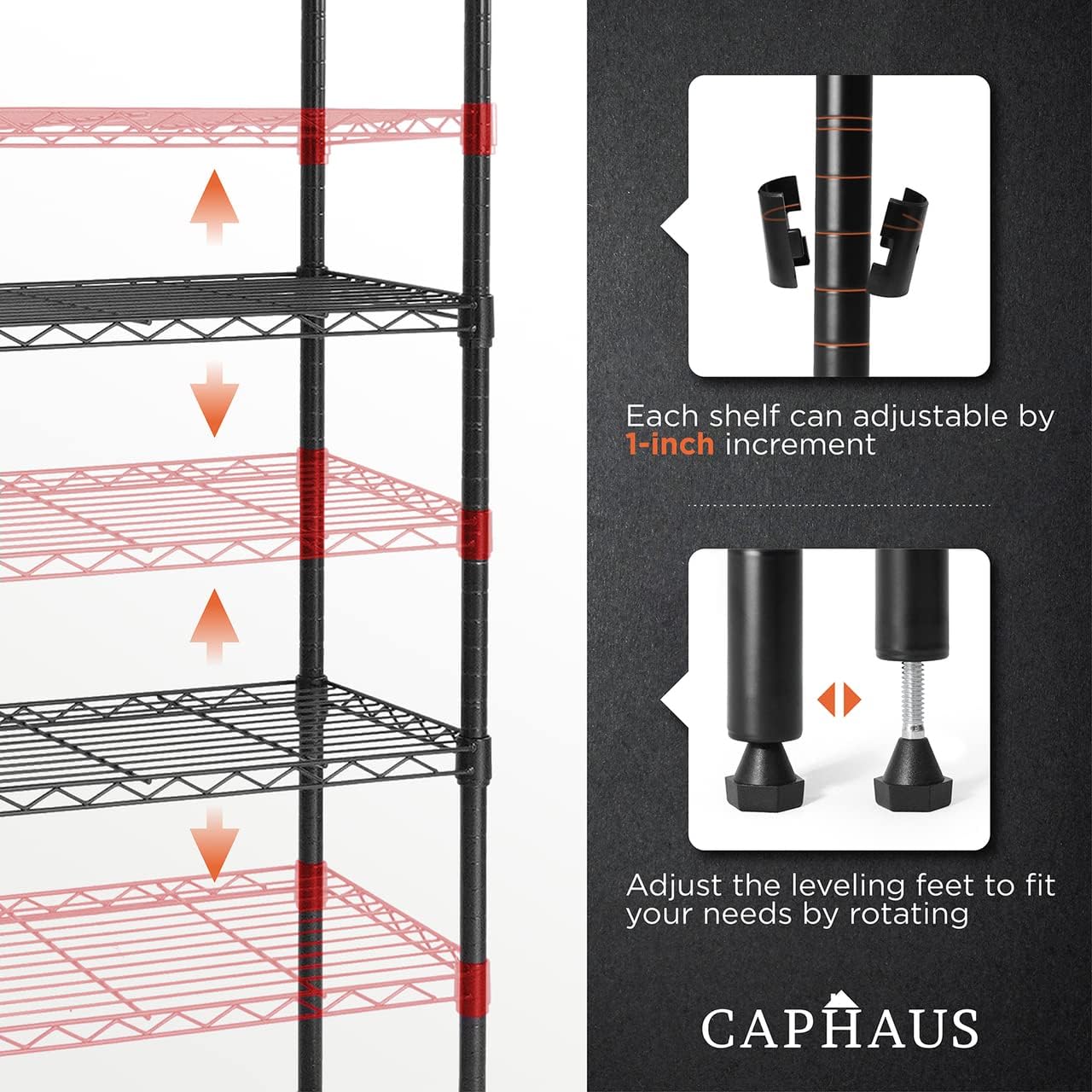 CAPHAUS 3/4/5-Tier Adjustable Height Wire Shelving Unit, Rack Shelving, Metal Steel Shelves, Garage Organizer, Utility Storage Shelf, 3-Tier Without Wheels, Black