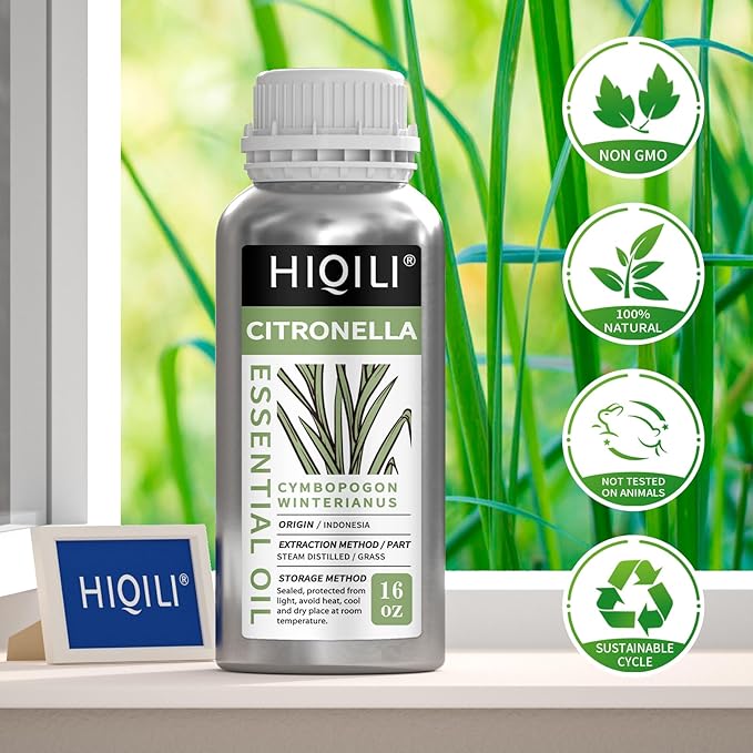 HIQILI 16 Fl Oz Citronella Oil for Homemade Sprays, Add to Diffuser, 100% Pure and Natural Undiluted