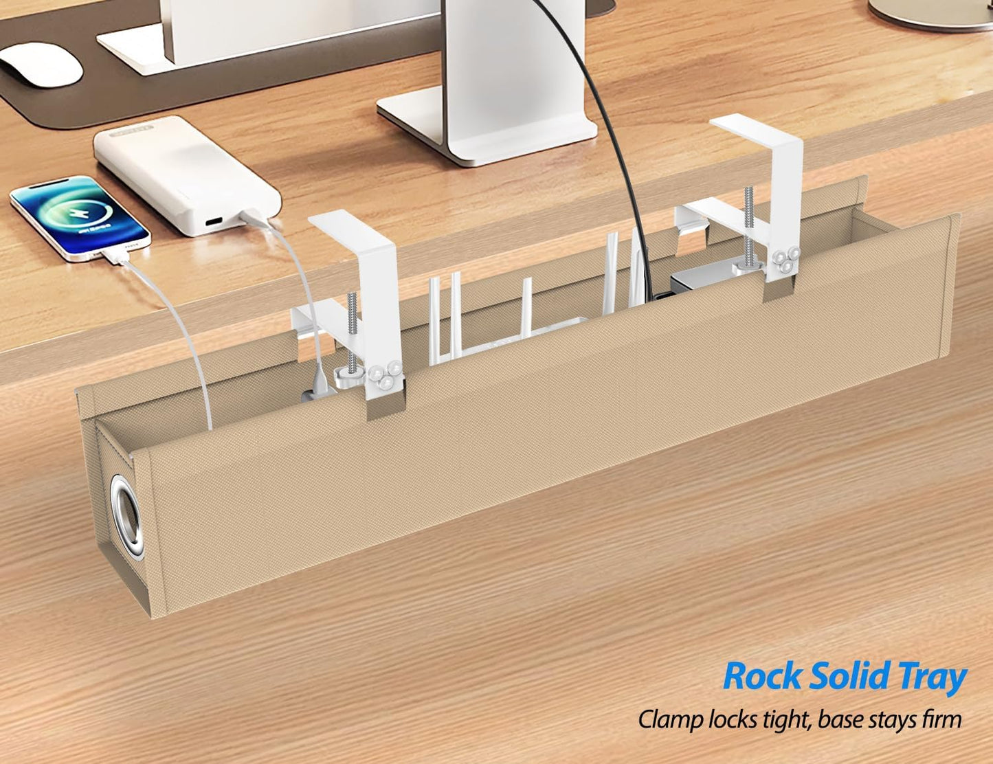 Under Desk Cable Management Tray, 30" Cord Organizer for Table with Oxford Fabric, 60LBS Capacity, No Drill Installation, Cable Management Fits Most Desks, Gaming Setup & Home Office