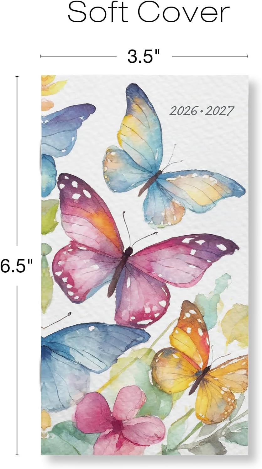2-Year Monthly Pocket Planner/Pocket Calendar, 3.5"x6.5", 2026-2027: Weekly Planner/Weekly Agenda/Monthly Calendar Organizer (Watercolor Butterflies)