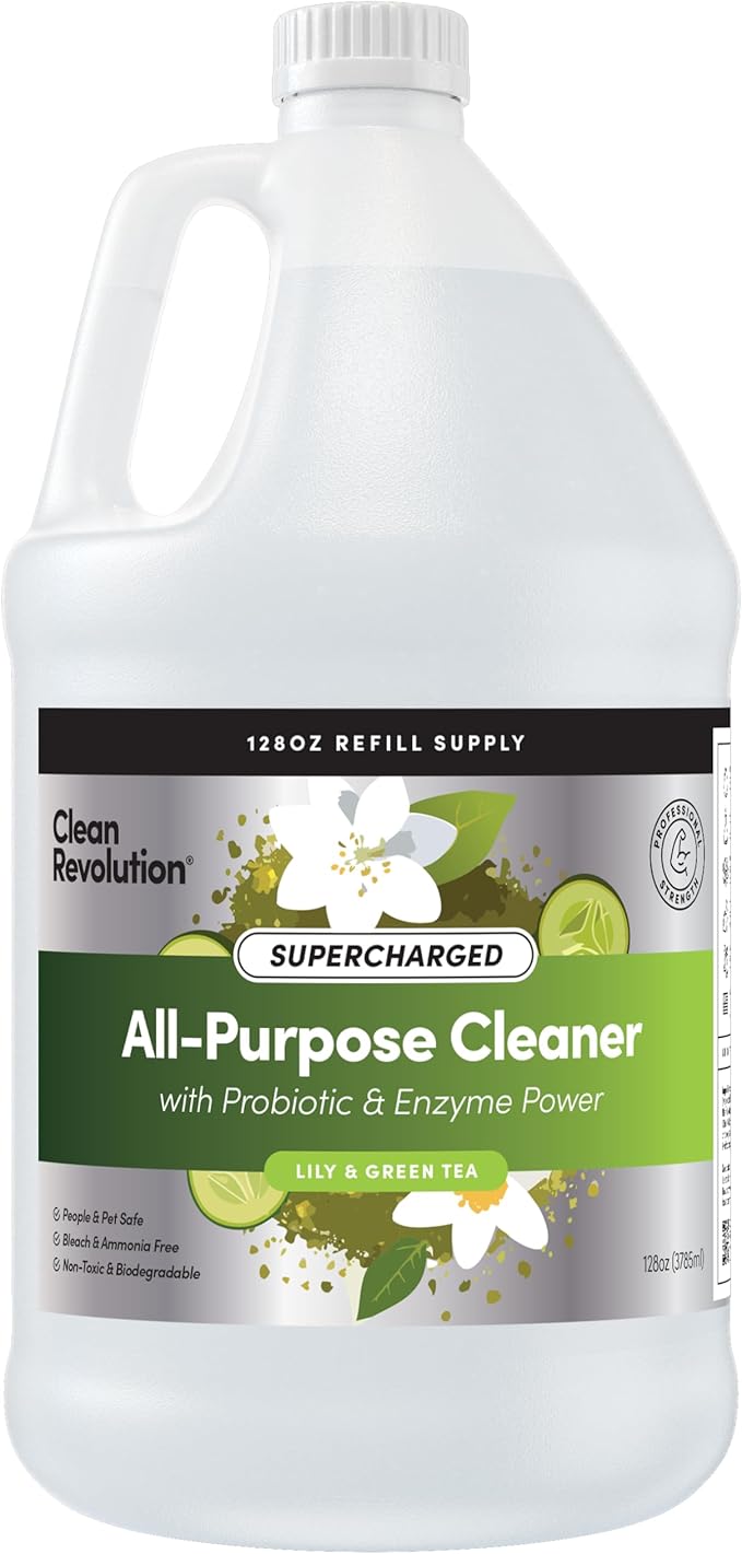 Clean Revolution SuperCharged Multi-Surface Cleaner, Non-Toxic, Eco-Friendly & Plant-Based, Ready to Use, Lily & Green Tea, 128 Fl Oz