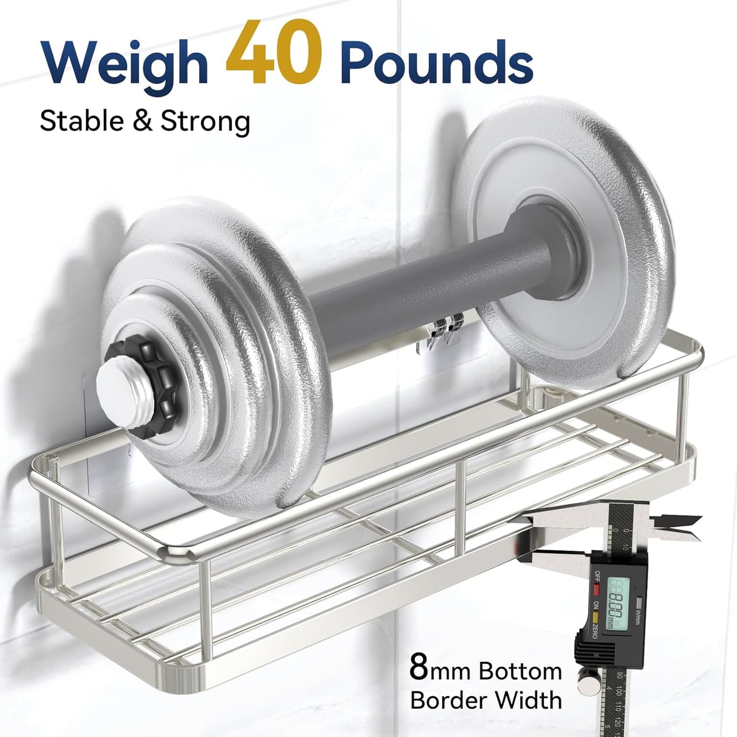 YASONIC Shower Caddy Adhesive, No Drill Bathroom Organizers, Rust Proof Shower Shelves, Wall-Mounted Shower Holder, Silver, 3 Pack