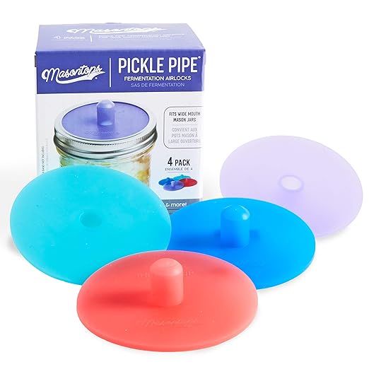 Masontops Pickle Pipes - Airlock Fermentation Lids - Fermentation Kit For Wide Mouth Mason Jar Sauerkraut & Pickle Kit - Fermentation Jar Not Included
