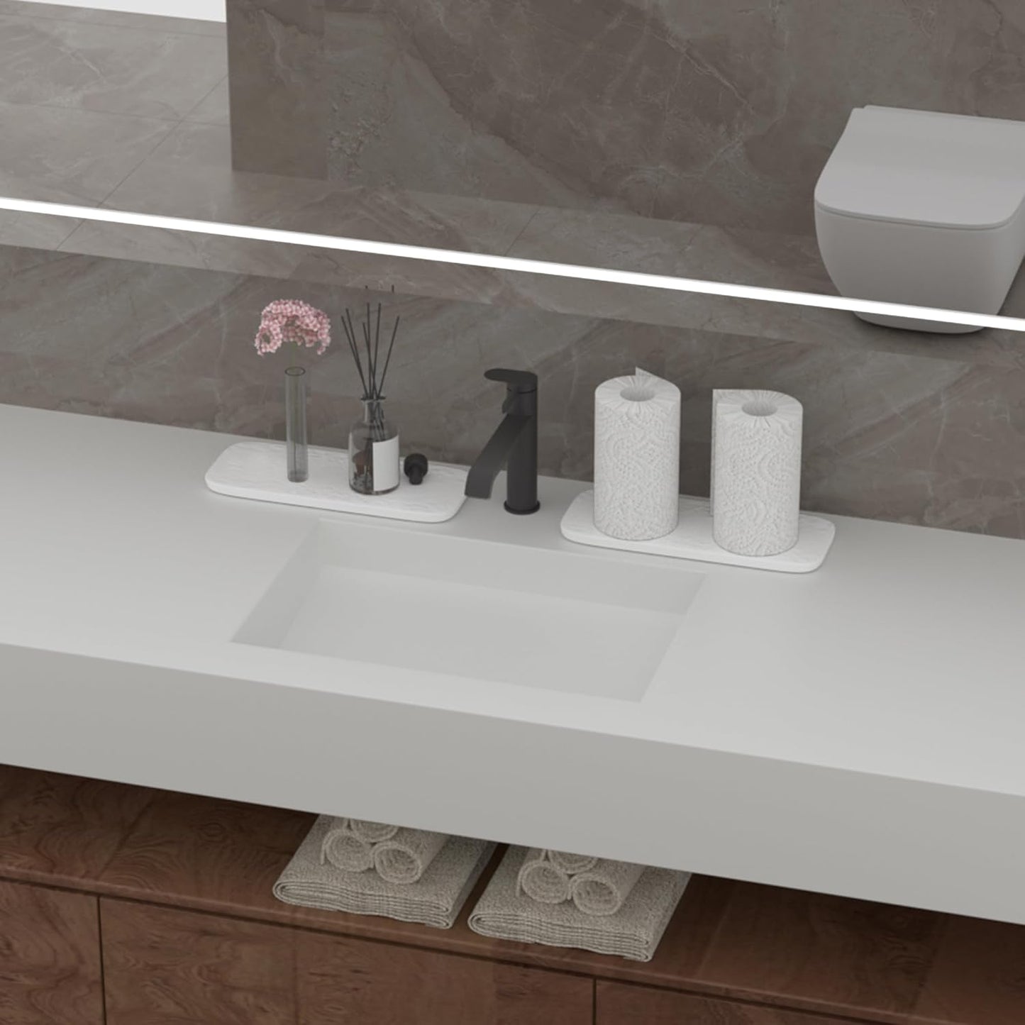 Premium Ceramic Bathroom Tray – Sleek Non-Slip Organizer for Shower, Countertop, Vanity | 10x4inch | Easy-Clean, Corrosion-Resistant