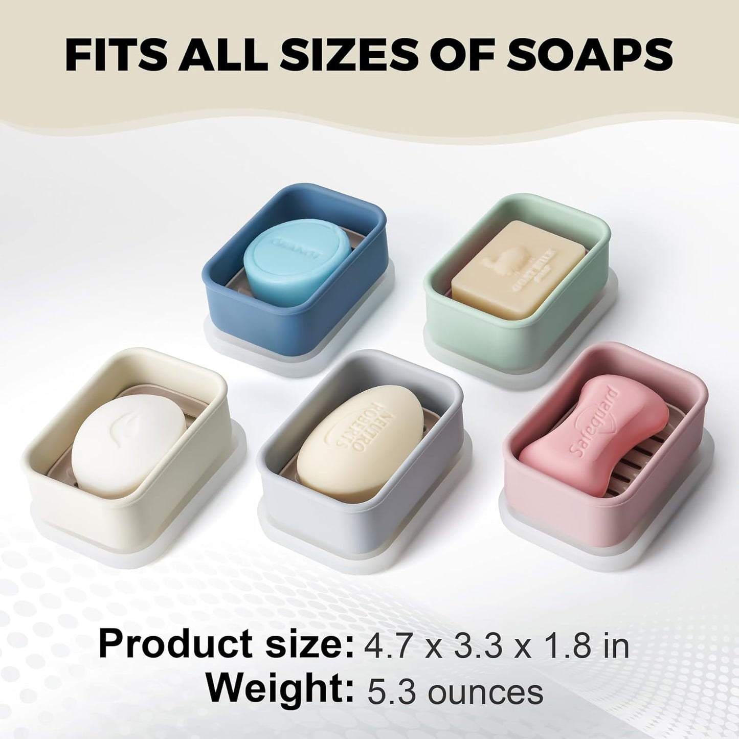 Compact Leakproof Travel Soap Case with Lid & Silicone Strap - Portable Draining Soap Bar Holder for Gym, Bathroom, Camping - Lightweight Silicone Soap Dish Container (Off-White)