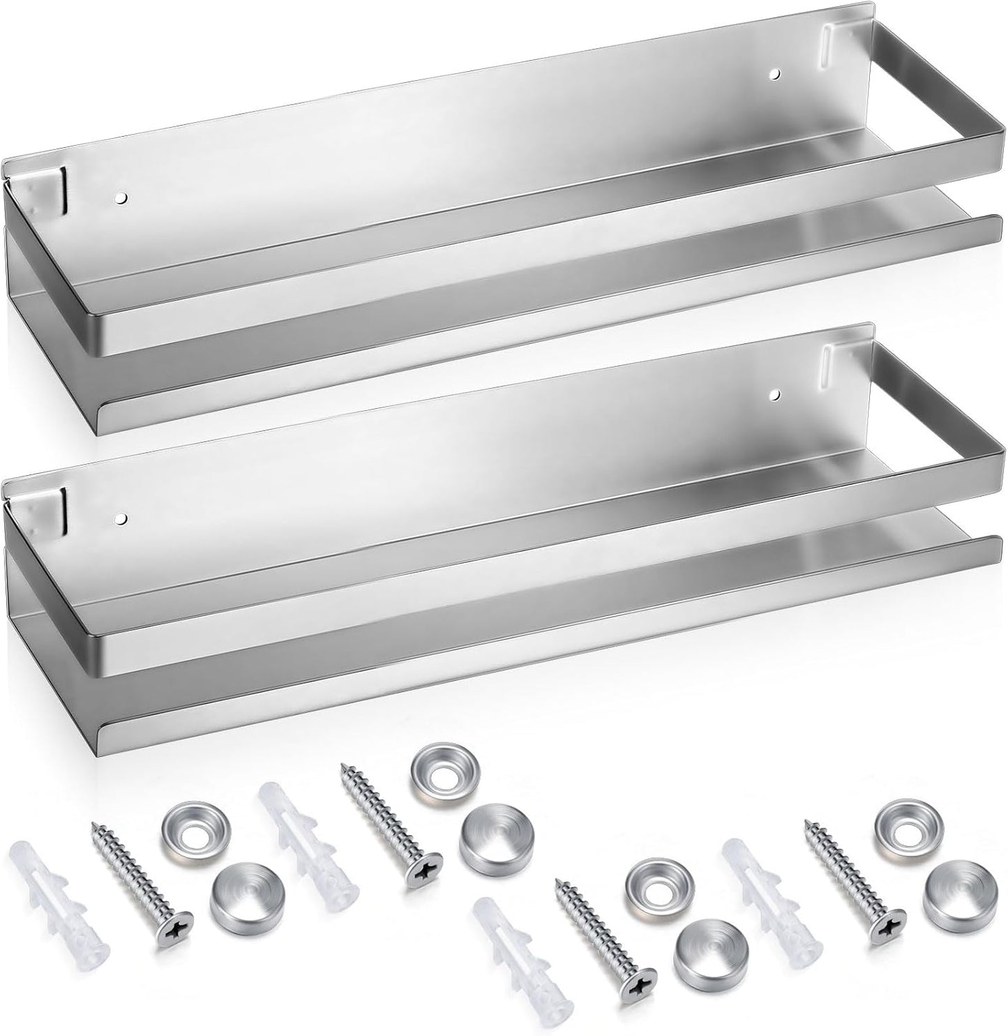 Lallisa 2 Pieces Stainless Steel Shelf Bathroom Shower Floating Shelves Wall Mounted Shower Caddy Basket Shelf Storage Organizer Shelves for Bathroom, Kitchen, Living Room (Silver,11.81 Inch/ 30 cm)