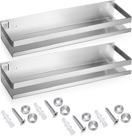 Lallisa 2 Pieces Stainless Steel Shelf Bathroom Shower Floating Shelves Wall Mounted Shower Caddy Basket Shelf Storage Organizer Shelves for Bathroom, Kitchen, Living Room (Silver,11.81 Inch/ 30 cm)