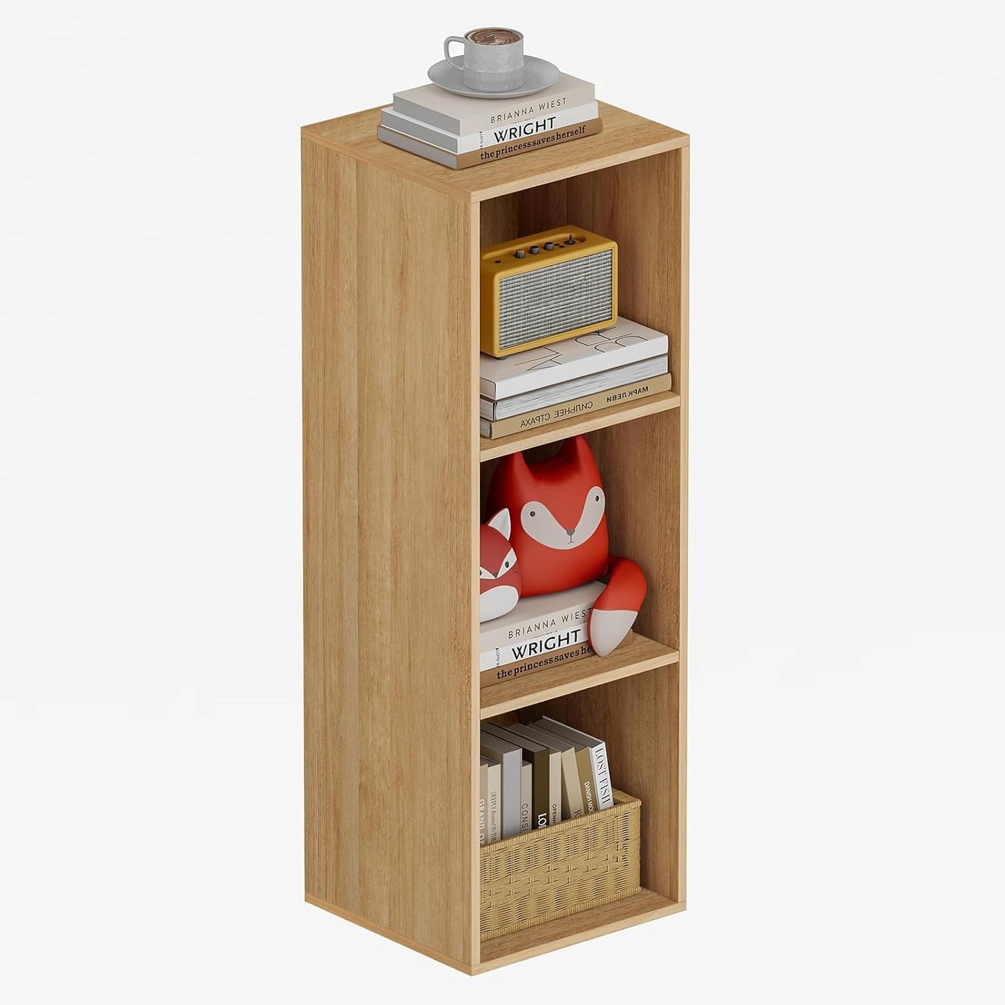 Book Shelf, Wooden Cube Storage Organizer with 11" Open Cubes, Stackable Modular Bookcase for Room Divider Storage, Bookshelf for Living Room, Bedroom, Office (Oak, 3-Cube)