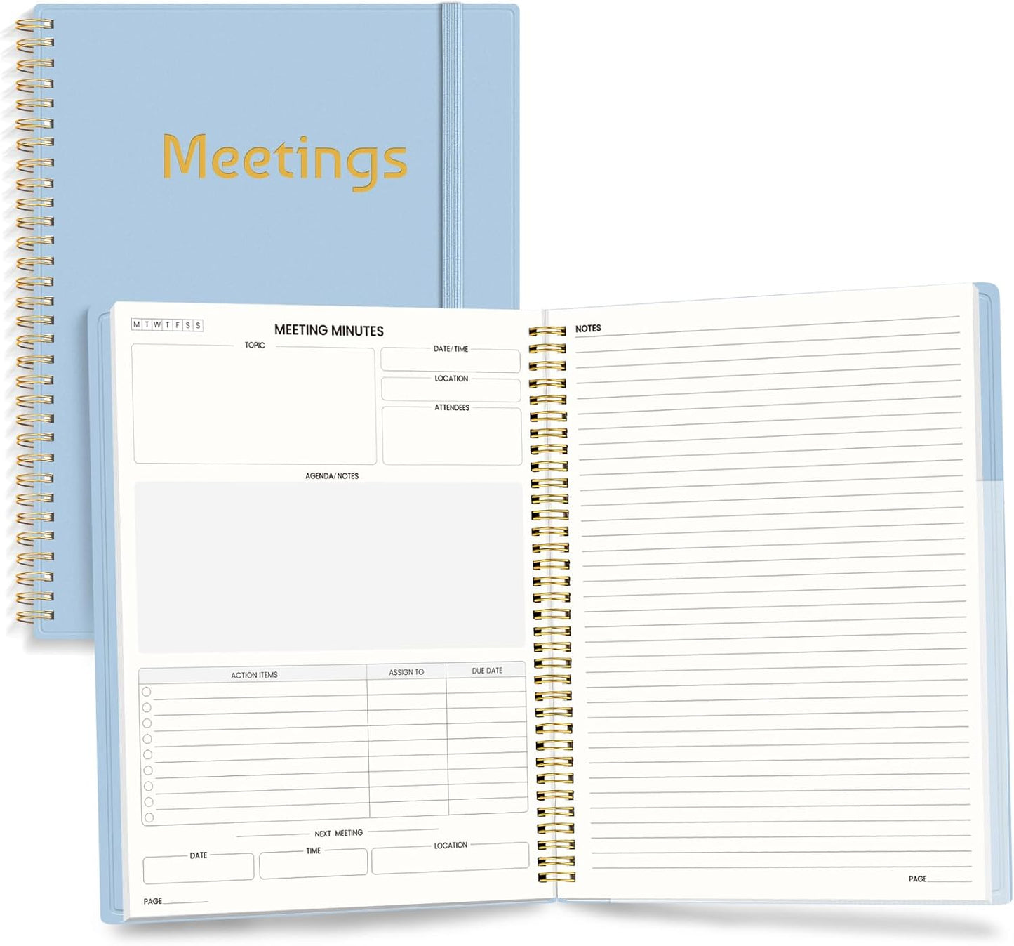 SUNEE Half Meeting Half Note 8.5"x11" Notebook for Work – 140 Pages, A4 Size Project Planner for Women&Men, Minutes Organizer for Meeting Notes, Ideas for Office/Business, PVC Waterproof Cover, Blue