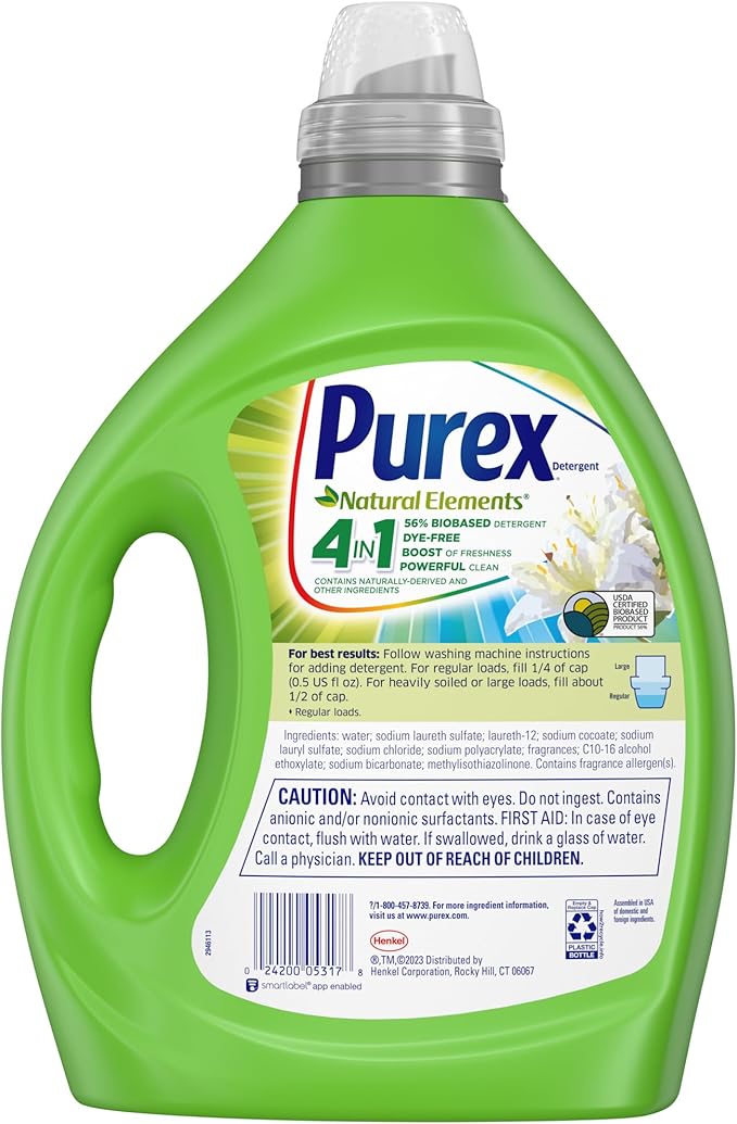 Purex Liquid Laundry Detergent, Ultra Concentrated, Natural Elements Linen & Lilies, 82.5 Ounce, 165 Loads