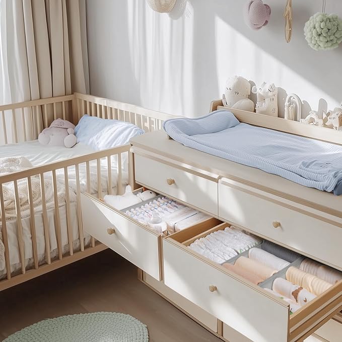 Criusia Drawer Organizer Clothes, 10 Pack Dresser Organizer for Baby Clothes, Underwear, Sock- Foldable Closet Organization and Storage Dividers Bins for Nursery, Bedroom (Grey)