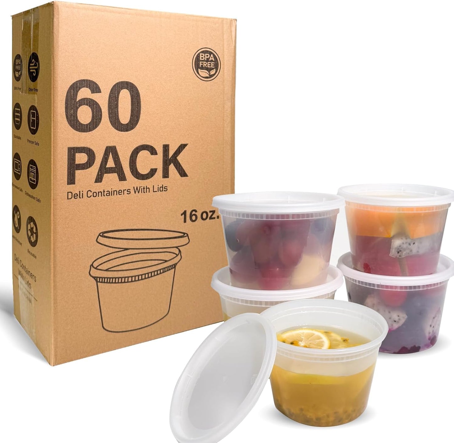 [60 sets] 16oz Plastic Soup Containers with Lids，Deli Containers with Lids，Food Storage Containers with airtight lid，Meal Prep Containers/BPA Free/Freezer Safe/Dishwasher Safe/Microwave Safe/Stackable