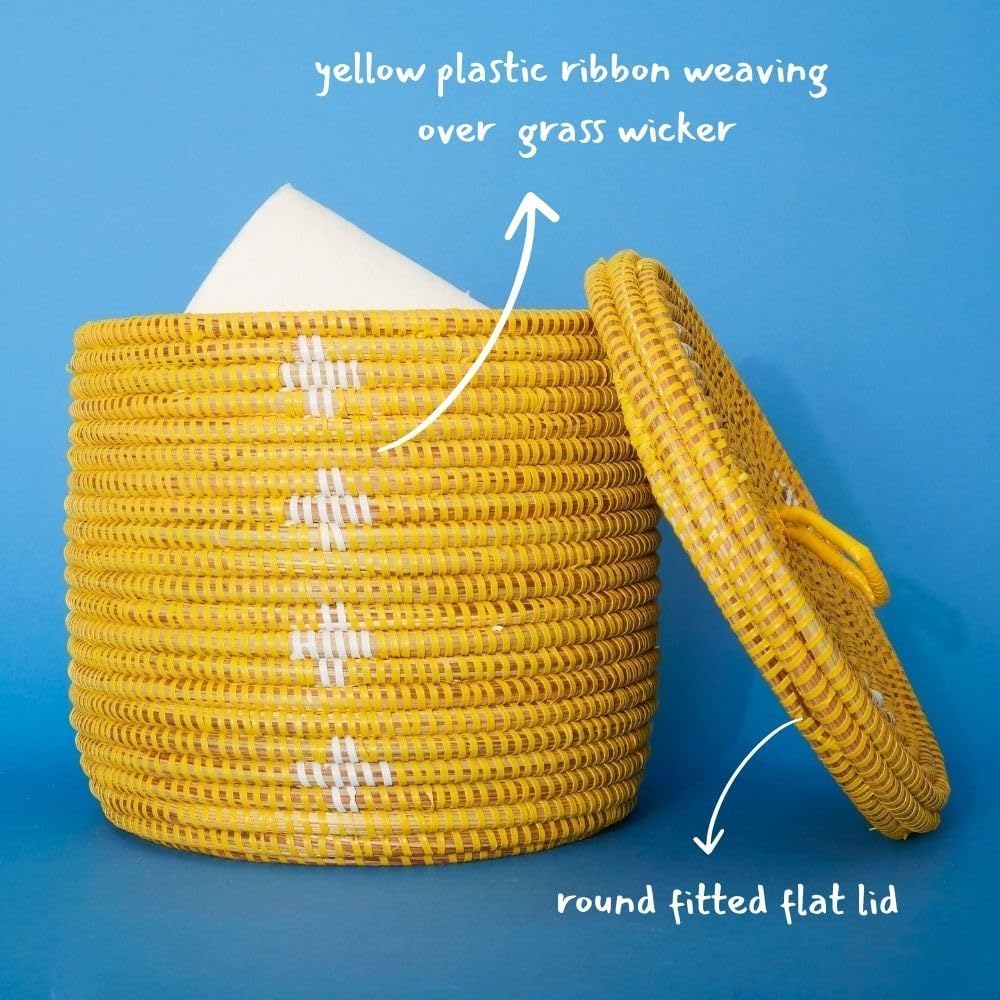 Shelf Basket, Organizing, Home Decor, Wicker Basket, Small Storage for Towels, Toilet Paper, and Toiletries, Woven, 12" wide, Yellow