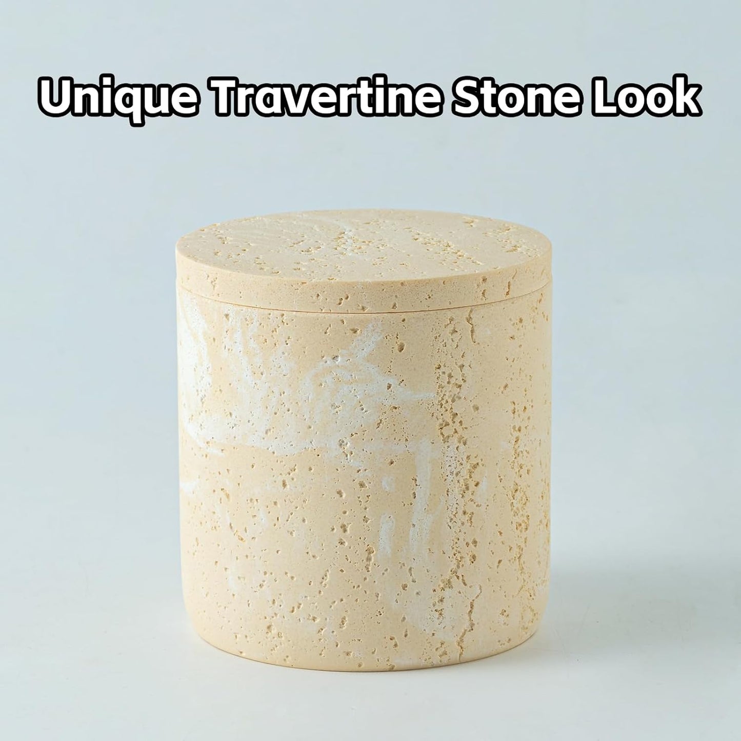 Bathroom Accessories Set, Travertine Stone-Look, 6 PCS Bathroom Accessory Set with Soap Dispenser, Toothbrush Holder, Tumbler, Vanity Tray, Cotton Swab Jars for Countertop (Yellow)