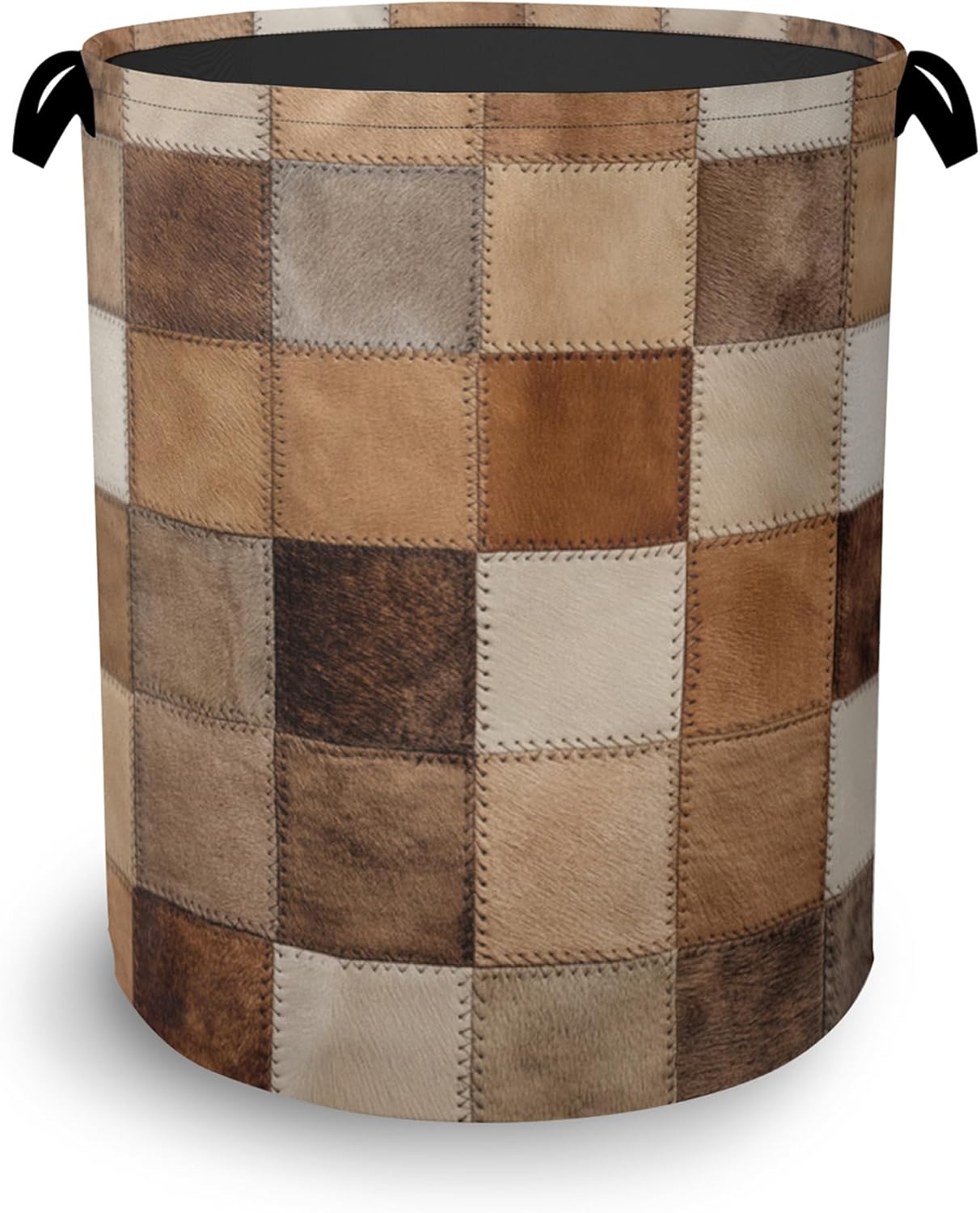 Vintage Cowhide Laundry Basket,Oxford Cloth Laundry Hamper with Handle Foldable Portable Clothes Storage Basket for Bathroom Bedroom Dorm Room 16" x 20.8"