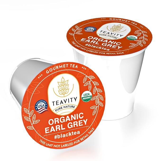 Organic Earl Grey Tea Pods for Keurig - Caffeinated Unsweet Black Tea for K Cup Brewing by Teavity (36 Tea Pods)