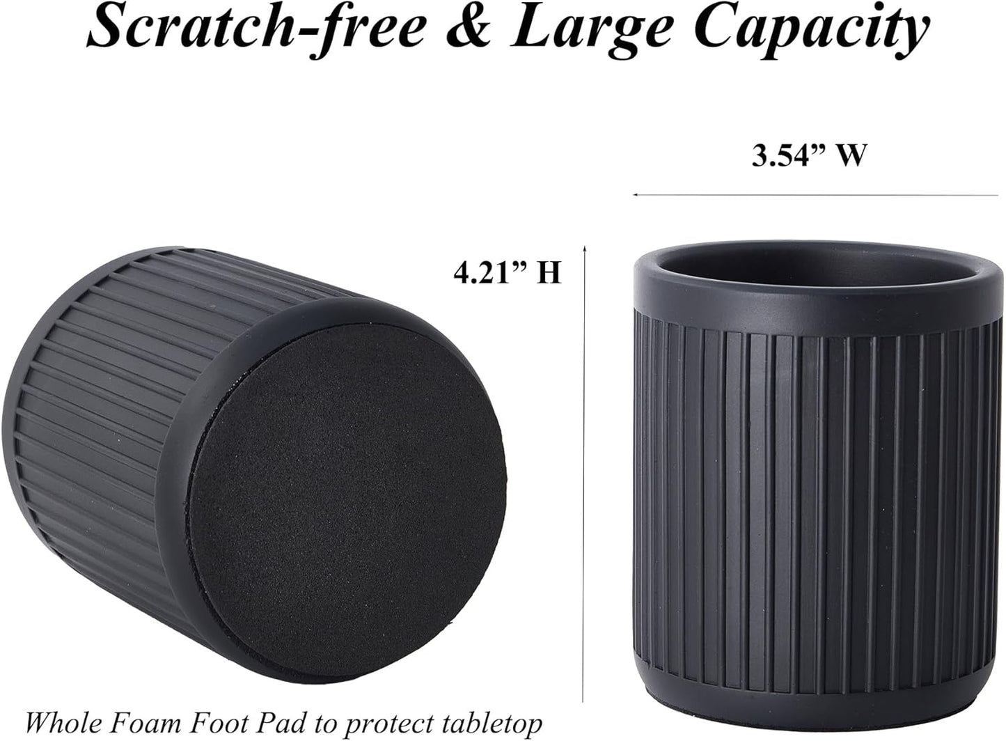 Aesthetic Charcoal Black Pen Holder for Desk - Concrete Modern Sturdy Black Pencil Holder for Desk- Cement Fluted Pen Cup Organizer - Minimalist & Modern Industrial Aesthetics to Office Decor