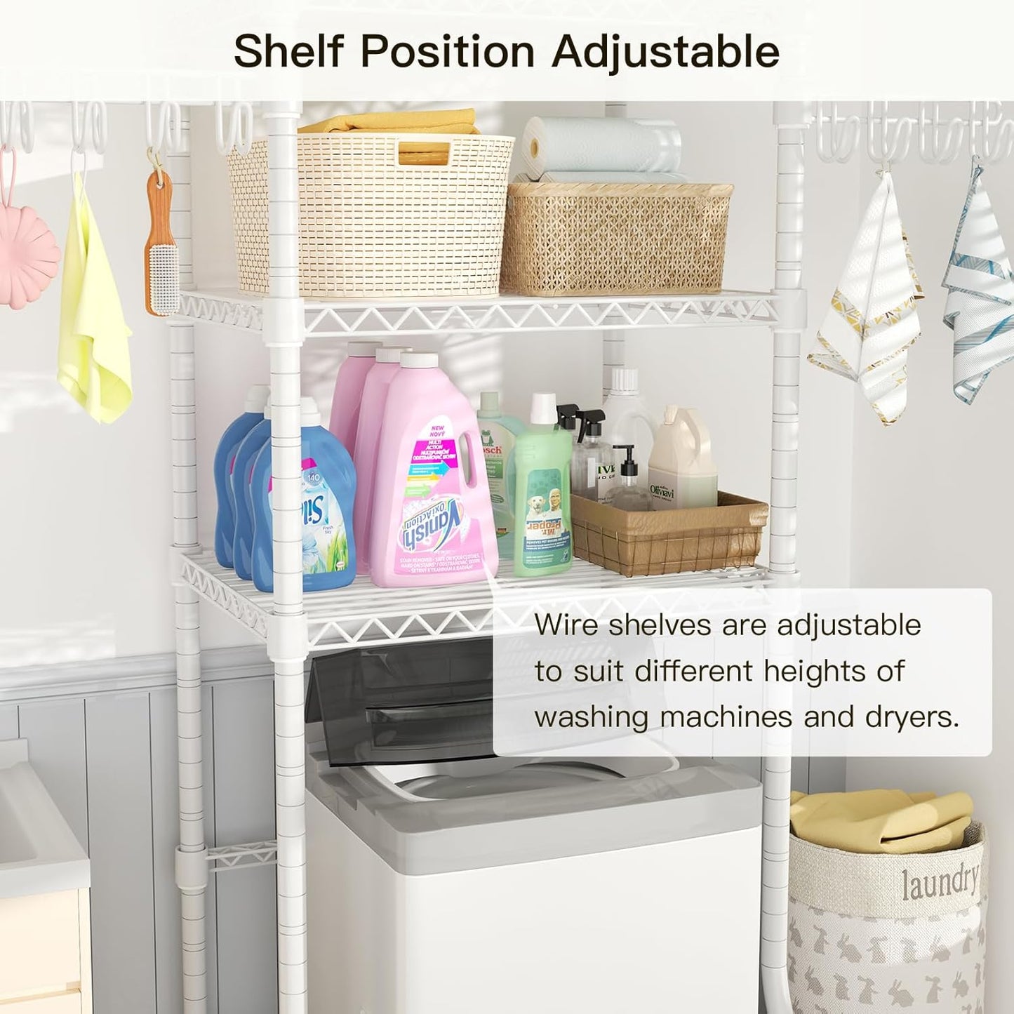 Ulif U8 Mini Laundry Room Storage Organizer, Over The Washer and Dryer Storage Shelves for Laundry Organization, 29.5”W x 17.3”D x 76.2”H, Suit Washing Machine Width Within 27.1”, Hold 304 lb, White