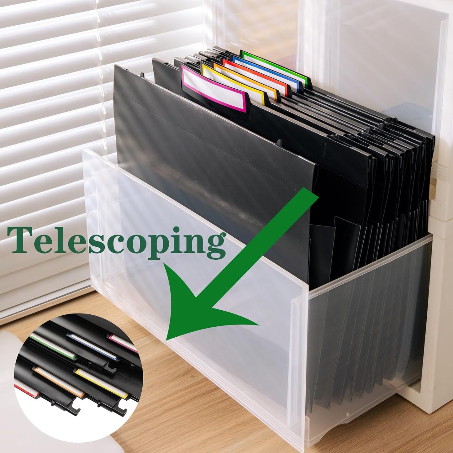 Hanging rose gold file manager, equipped with 6 letter sized plastic organ folders, file baskets, file boxes, storage boxes, office and study supplies, black