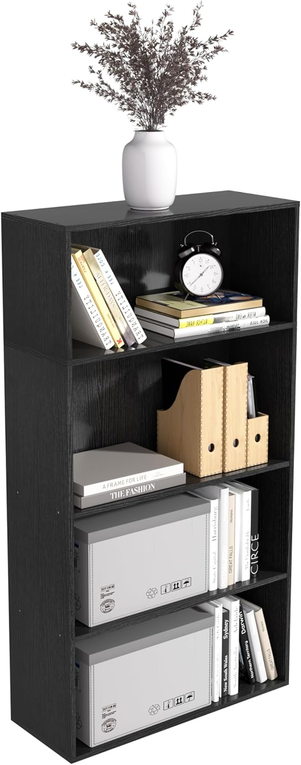 Wooden 4 Cube Storage Organizer,4 Tier Low Bookcase Storage Display Organizer, 44 Inch Versatile Cubes Shelf and Cubby Unit for Any Space (Black, 4 Cube-W(23.6inch)