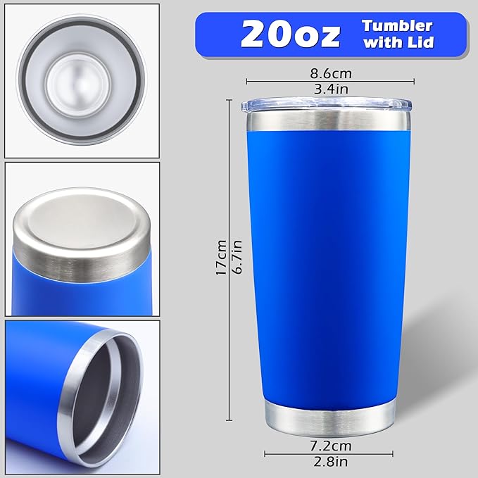20oz Tumbler Bulk Stainless Steel Tumblers with Lid Vacuum Insulated Double Wall Travel Coffee Mug Powder Coated Tumbler Cup for Hot and Cold Drinks(Dark Blue, 12 pack)