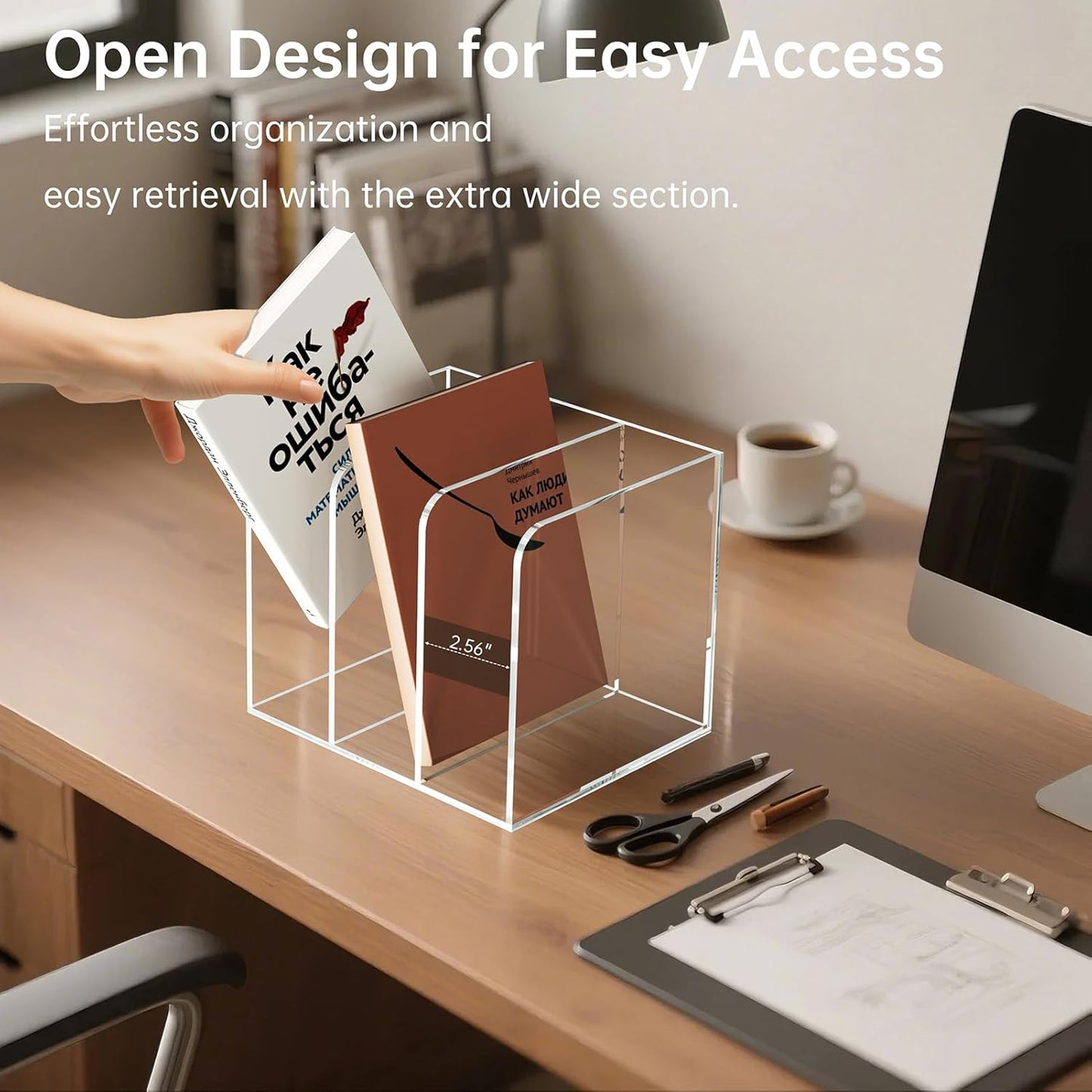 Acrylic Desk Organizer Book Organizer, Magazine File Holder, Vertical File Organizer Stand File Folder Holder, Mail Organizer Countertop Mail Sorter File Sorter, Clear Book Ends Book Holder