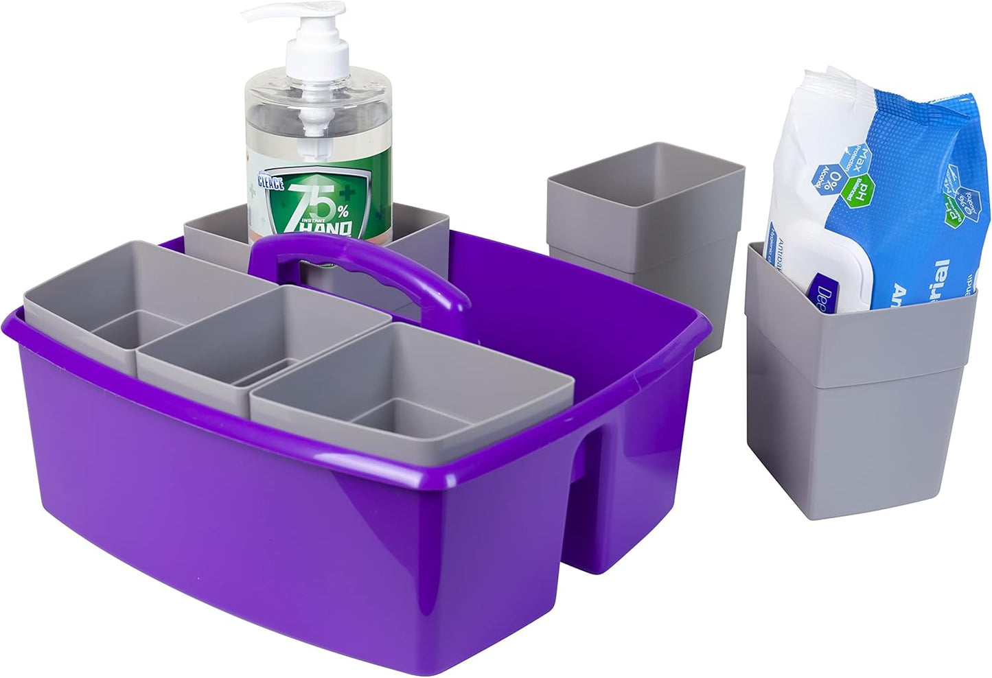 Storex Large Classroom Craft Caddy with Cups, 13 x 11 x 6.575 Inches, Purple, Case of 2 (00986A02C)