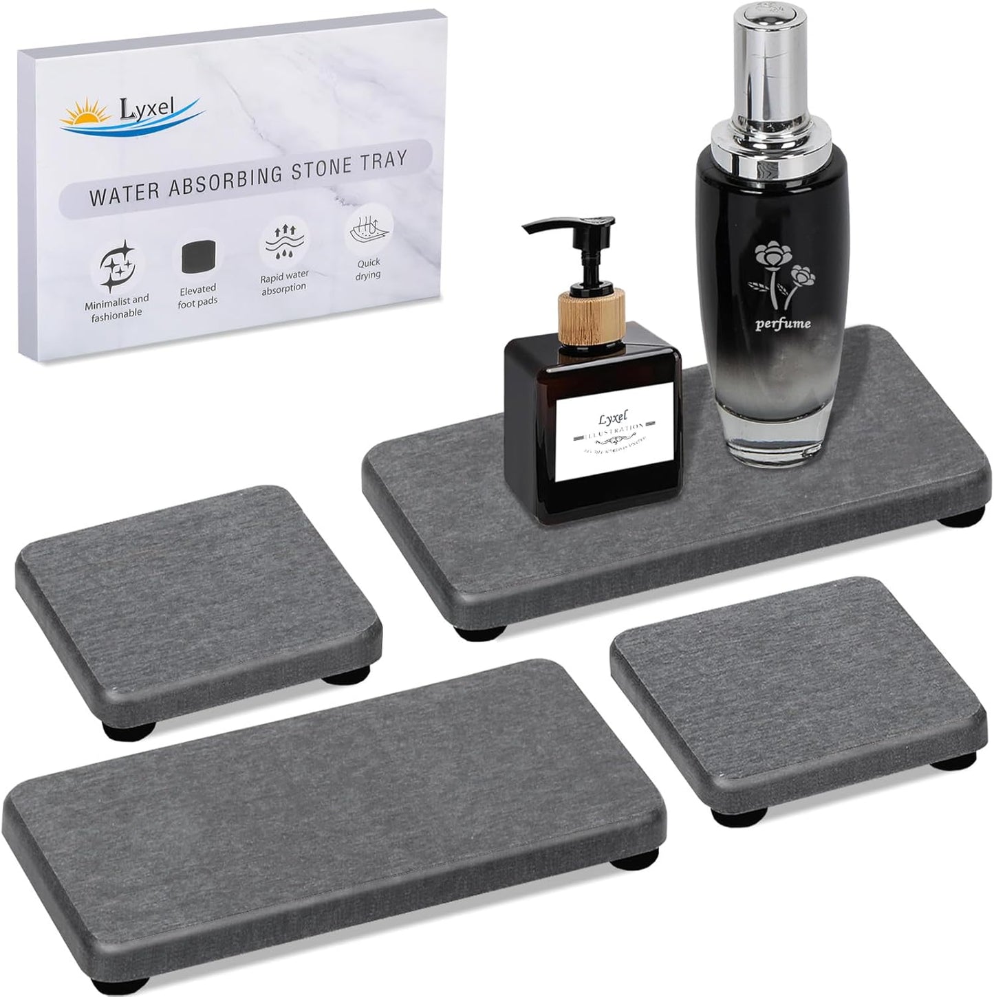 4PCS Water Absorbing Stone Tray for Sink, Fast Drying Stone Sink Tray, Water Absorbent Diatomite Trays, Stones Soap Diatomaceous Coaster, Stones Drying Trays for Bathroom Sinks and Kitchen Counter